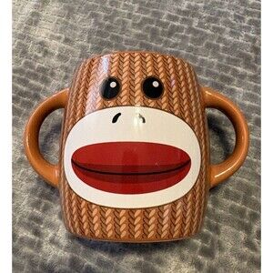 Galerie Sock Monkey Two Handle Coffee Mug Brown Large Cup